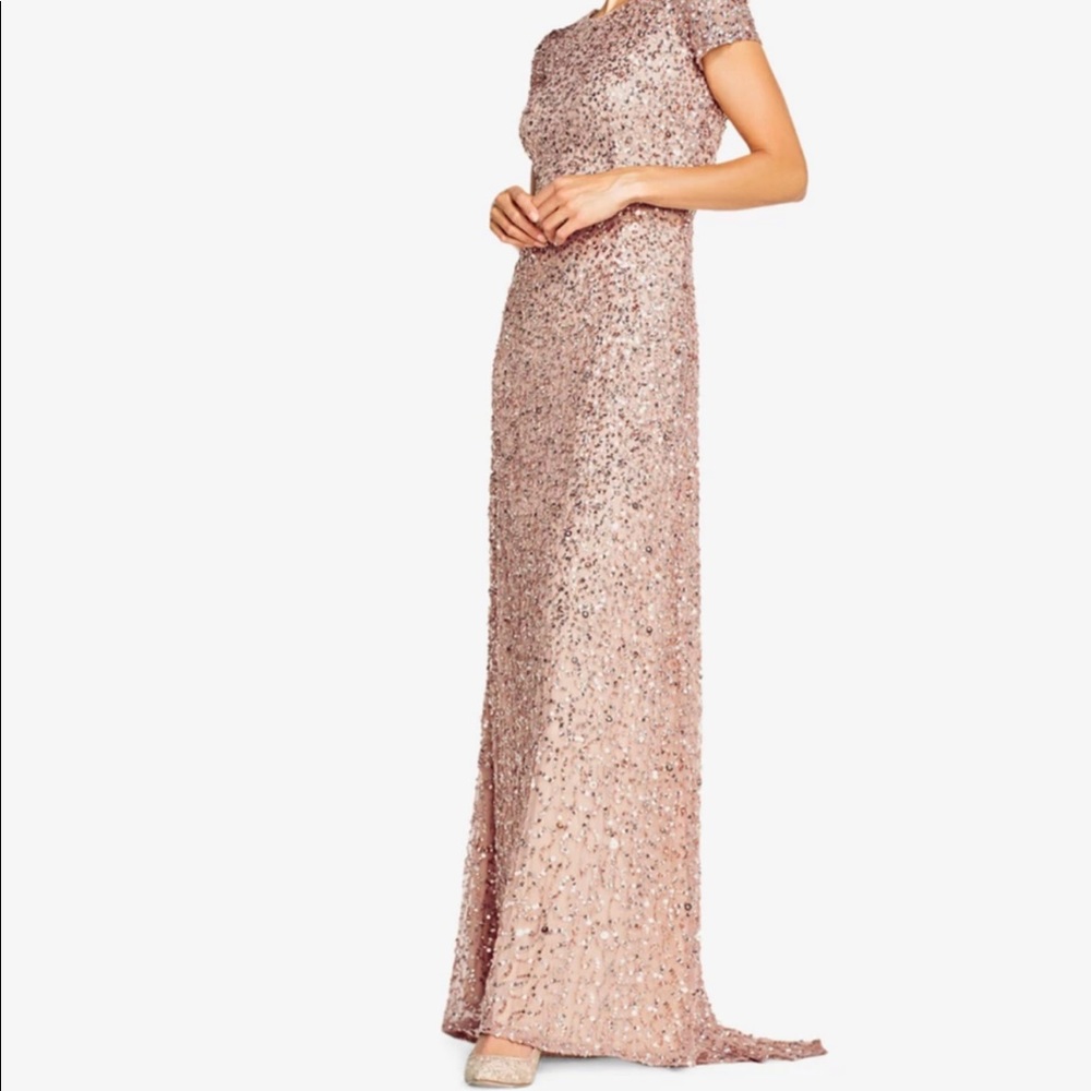 Adrianna Papell rose gold sequin dress